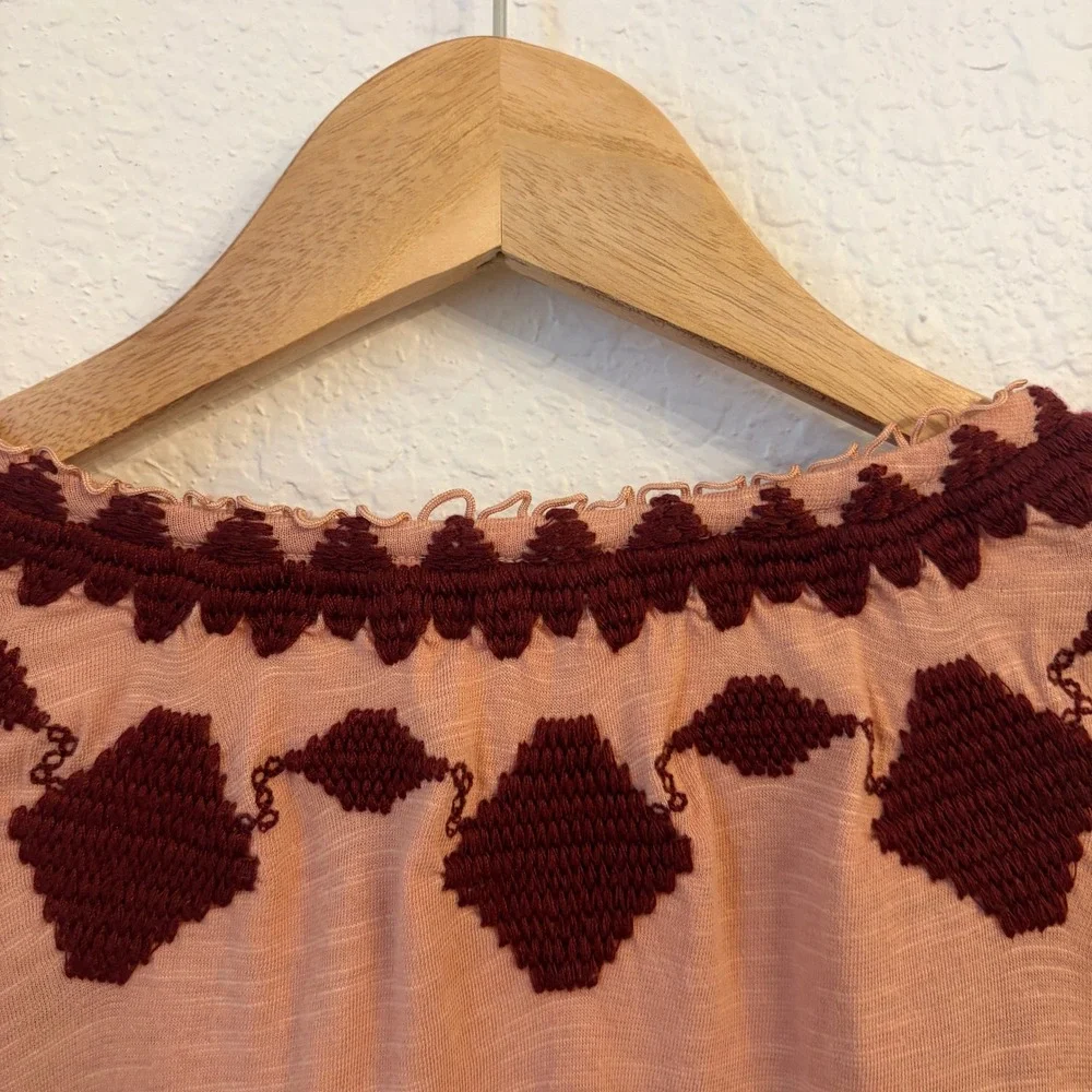 Free People Hometown Tie Front Sweater Top S Embroidered Boho Peasant Oversized